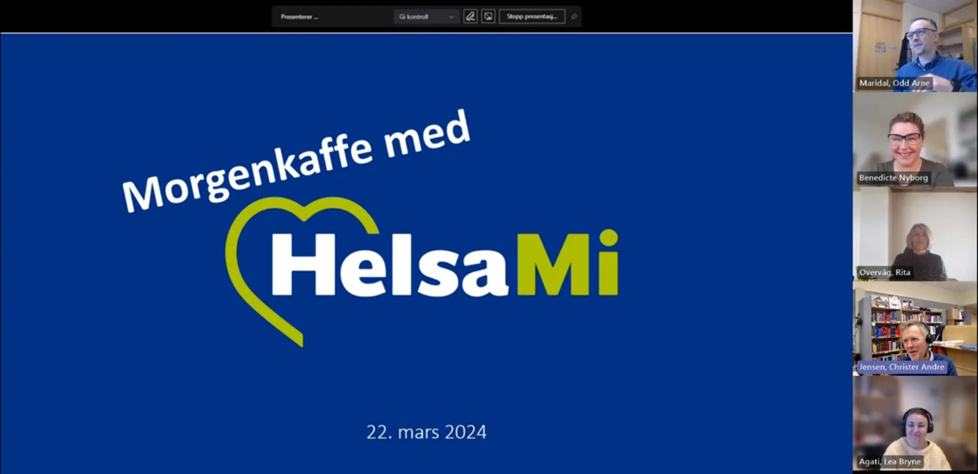 Skjermdump fra møteserien Morgenkaffe med HelsaMi