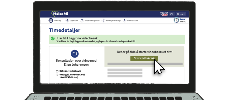 Skjermbilde PC delta i videokonsultasjon