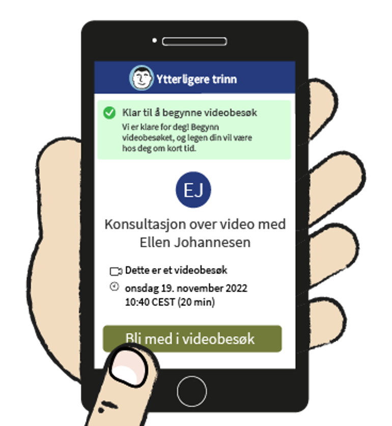 Smarttelefon skjermbilde før videokonsultasjon