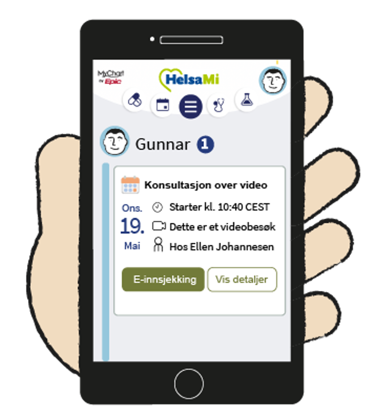 Smarttelefon skjermbilde med timeinnkalling
