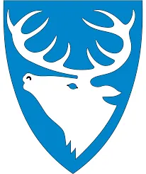 En blå logo med hvitt omriss