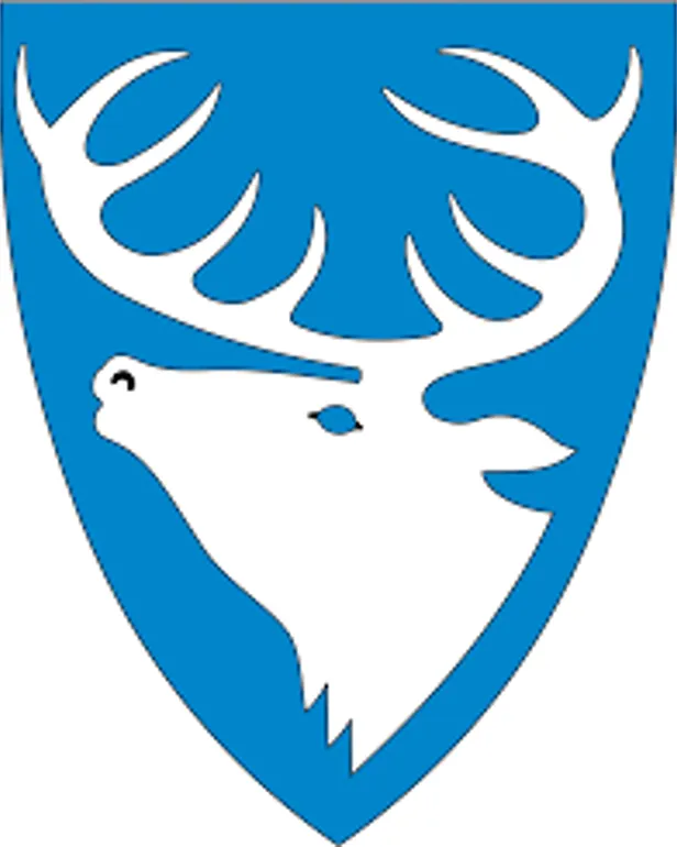 En blå logo med hvitt omriss