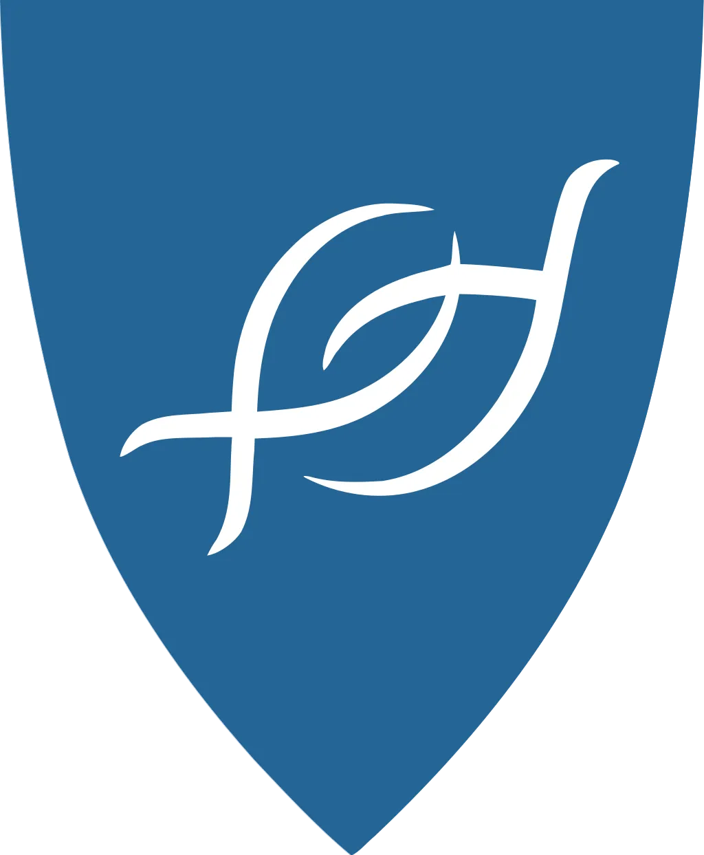 En logo med blå bakgrunn