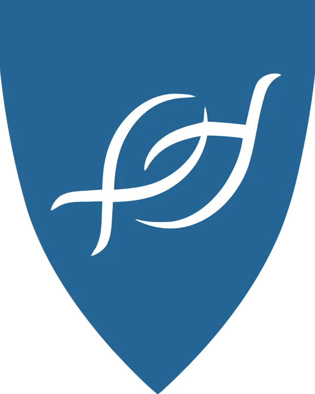 En logo med blå bakgrunn