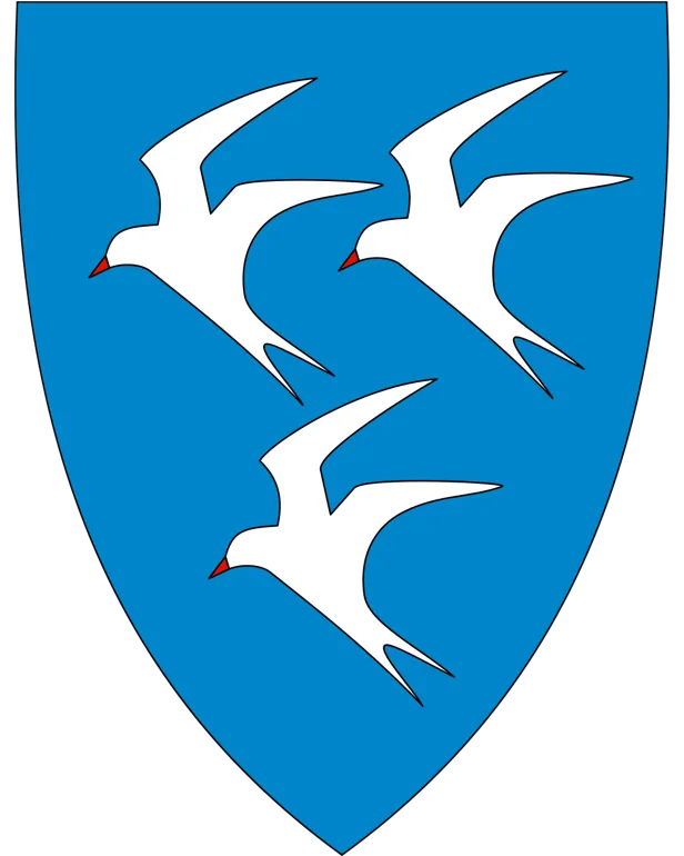 Kommunevåpenet til Åfjord kommune med tre hvite terner på blå bakgrunn