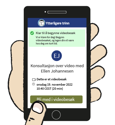 Smarttelefon skjermbilde før videokonsultasjon